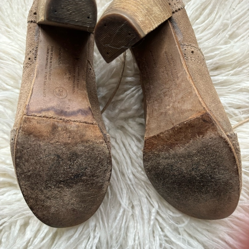 ALLSAINTS SPITAFIELDS Heeled Oxford Wingtip Suede Lace Up • size 38 (7.5) - Picture 14 of 16